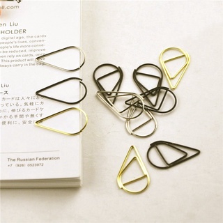 12 unidades / pacote 6 cores estilo breve clipe de papel em metal em forma de gota de água Marcador de papelaria material de escritório escolar