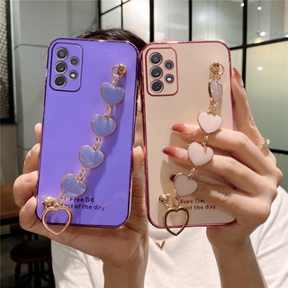 Um 53 Amor Coração Titular Cinta Chapeamento Caixa Do Telefone Para Samsung Galaxy A53 A73 A33 A52 A72 A32 A52s 4G 5G A51 A71 Pulso Tampa Da Cadeia