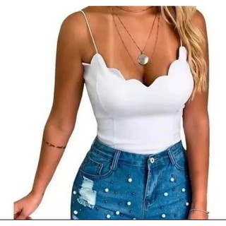 Kit 3 Blusinha Peplun Nuvem Feminina Malha Crepe Alça e Bojo Imperdivel