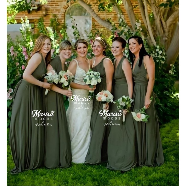 abscess Briefcase shortly Vestido festa verde militar longo madrinha de casamento multiformas várias  formas de usar | Shopee Brasil