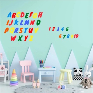 Adesivo decorativo alfabeto colorido + 0 á 10 + Desenhos