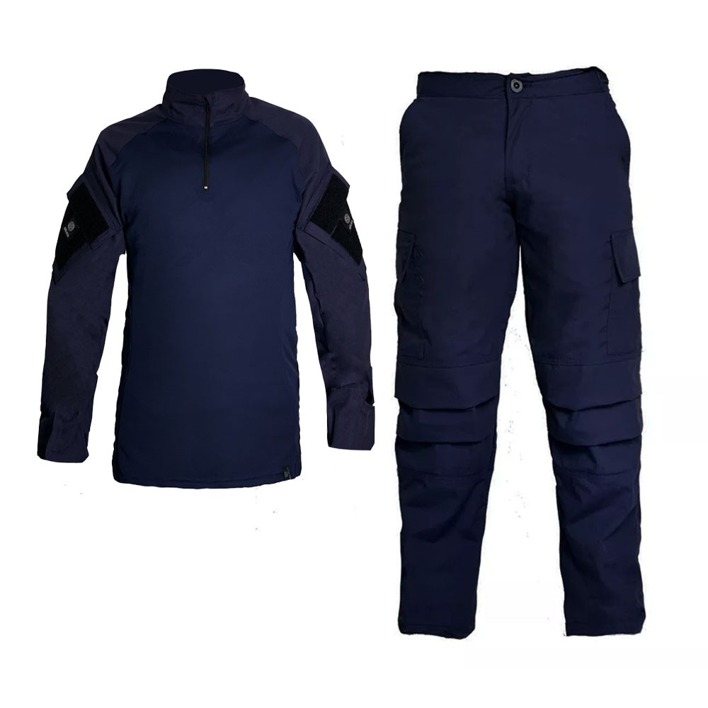 Farda Conjunto Fardamento Tático Airsoft (Calça Combat + Combat Shirt) - Azul Marinho