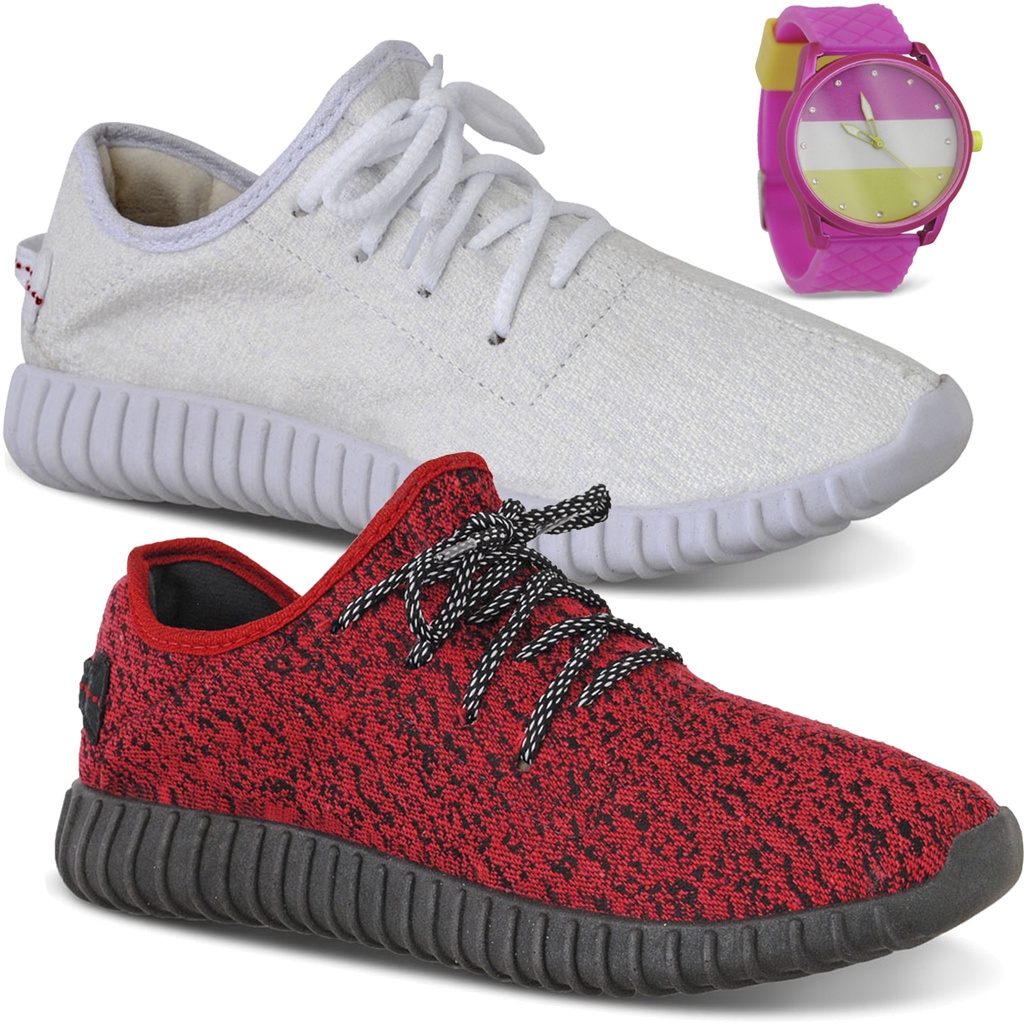 Kit 2 Tênis Feminino Header Easy Esportivo Caminhada Academia Corrida Promoção + Relógio Feminino