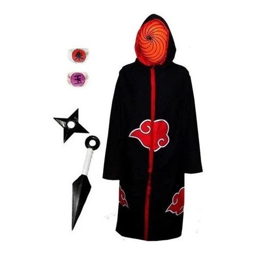Cosplay Naruto Manto Akatsuki Tobi Kunai Mascara Anel A53