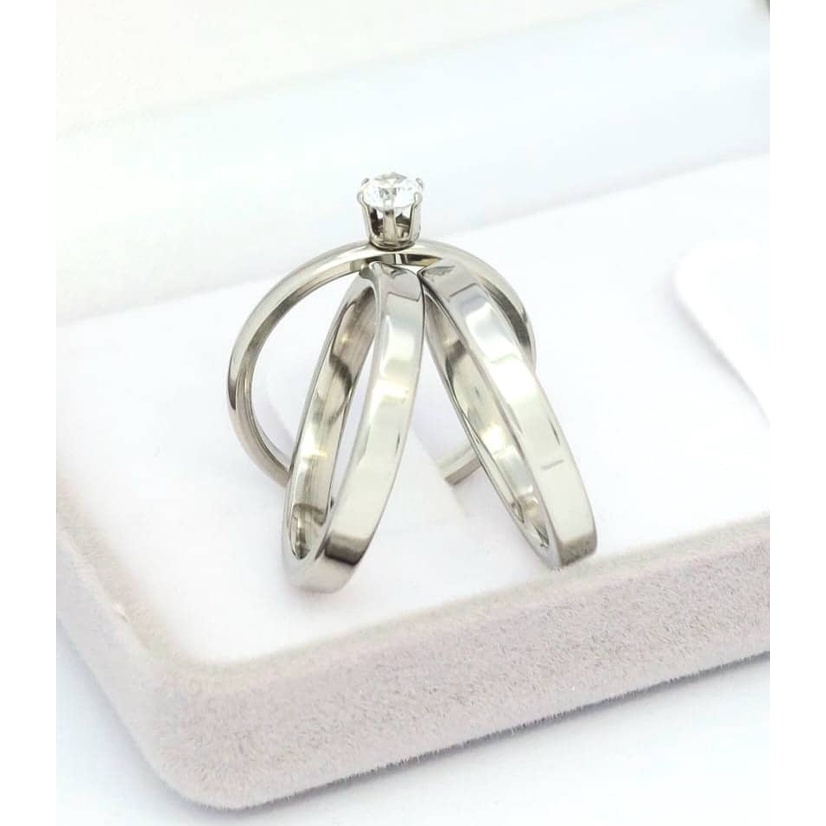 Par Aliança Namoro Reta 3mm Mais 1 Anel Solitário Aço Inoxidável