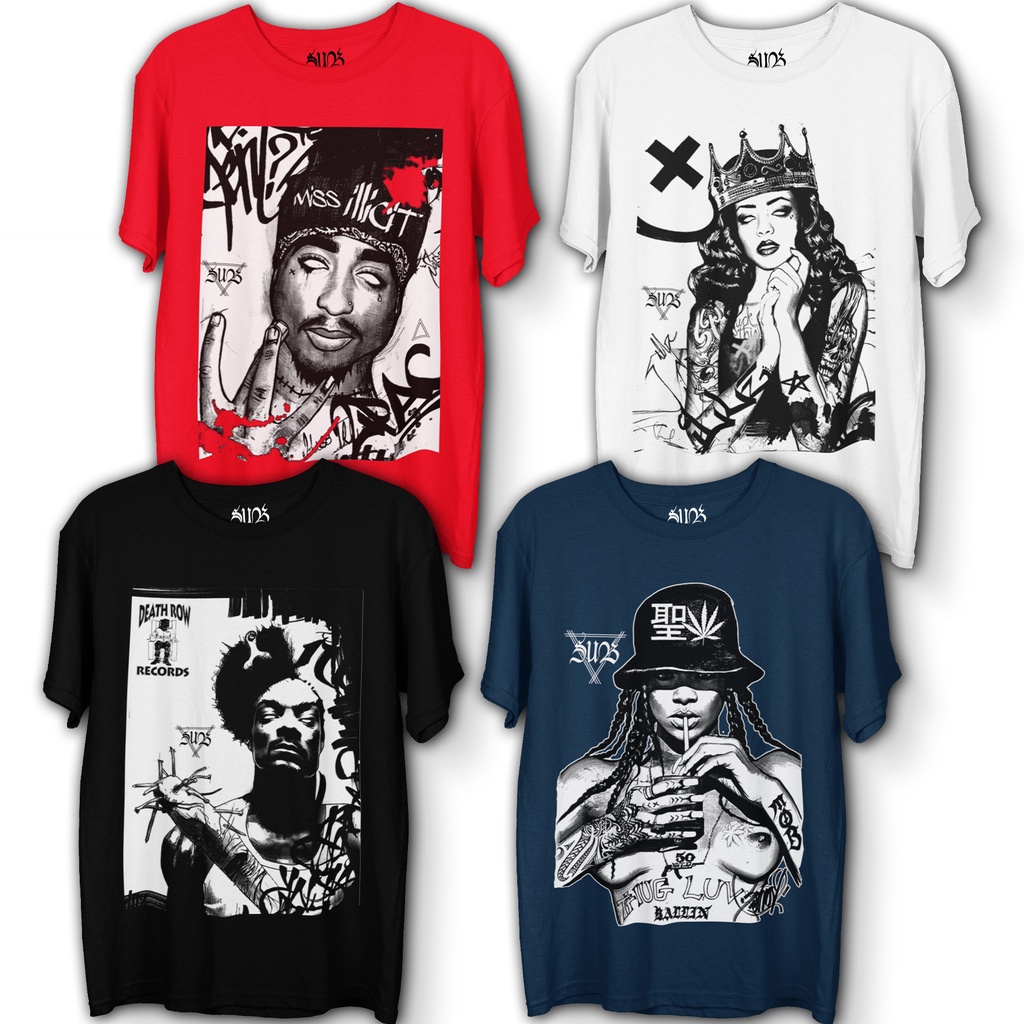 Camiseta Rihanna Snoop Dogg 2Pac Thug Life Hip Hop Gangsta Rap Streetwear