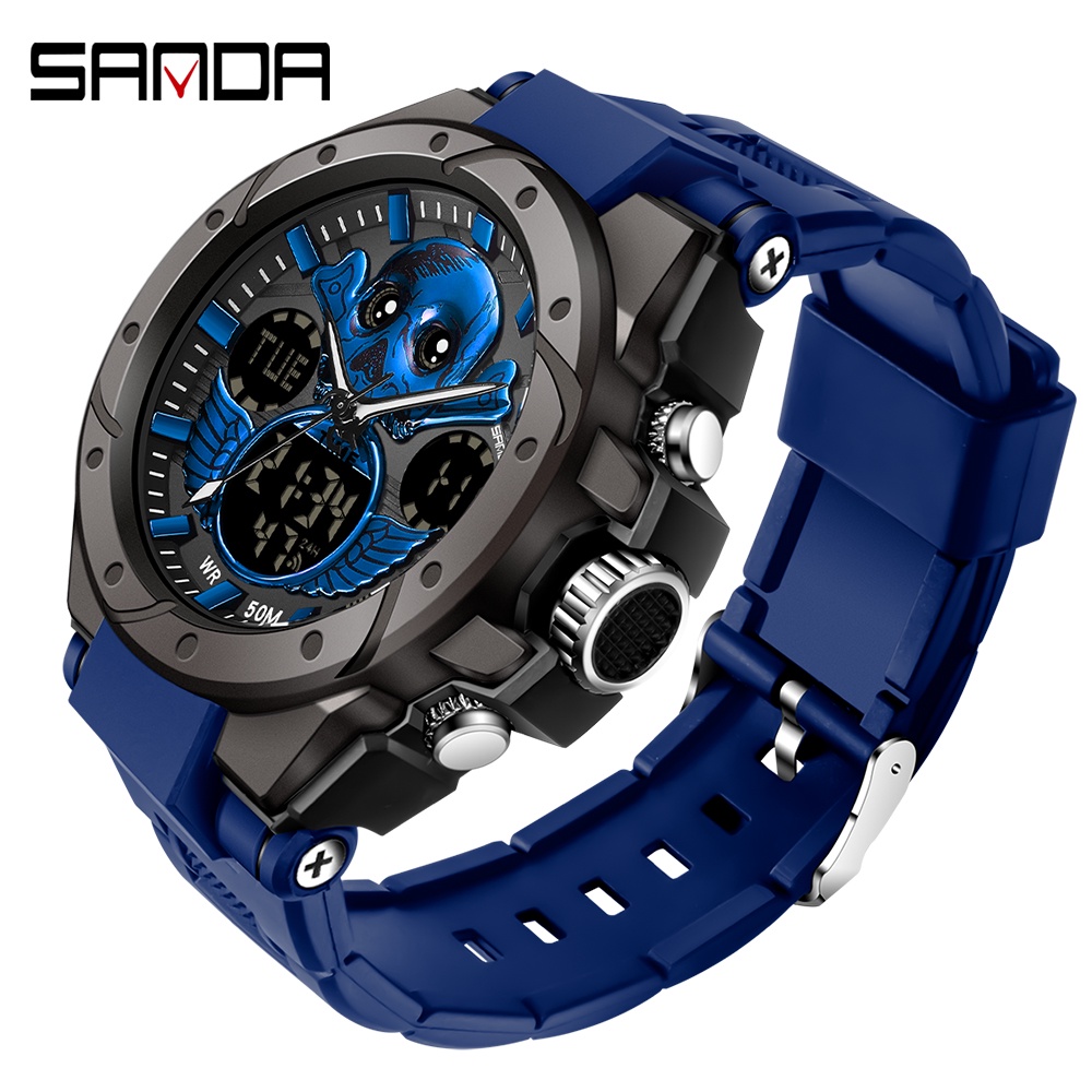 SANDA Relógio Masculino De Luxo Multifuncional À Prova D'água Com Display Duplo 6087-15