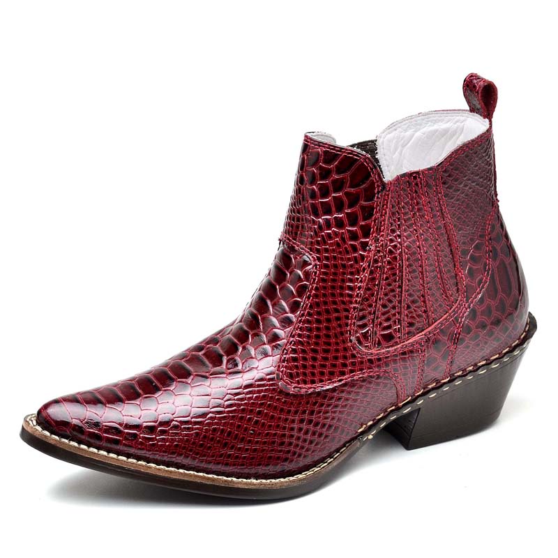 Bota Country Masculina Bico Fino Textura Fácil de Calçar Em Couro Verniz Auto Brilho Exotico Anaconda — imagem 2 de 2