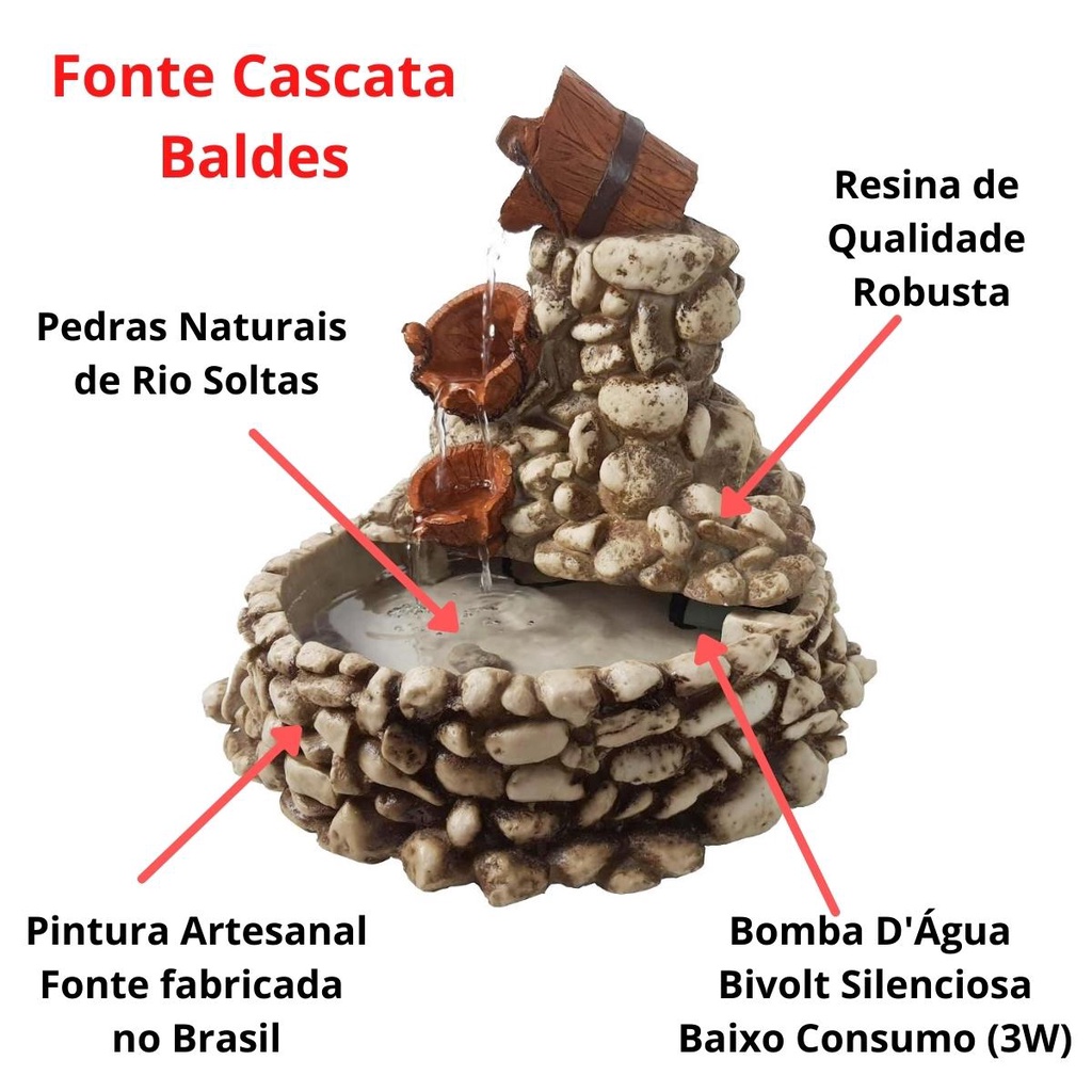 Fonte Água Cascata Baldes Feng Shui Betume Resina Decoração em Oferta na Shopee
