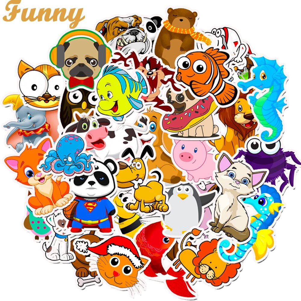 50PCS Cartoon Animal Stickers Kids Toy Sticker For DIY Luggage Laptop Skateboard Motorcycle Bike Bedroom Stickers Decals