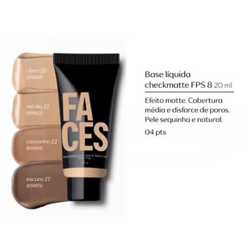 Base Líquida Matte Natura Faces 20ml Original Várias Cores Médio 22 ou  Escuro 27 | Shopee Brasil