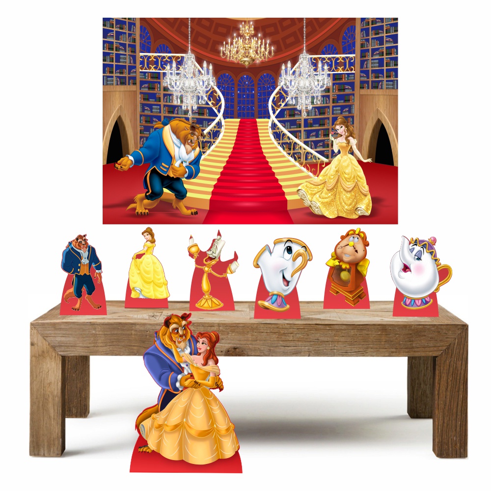 A Bela E A Fera Md2 Kit 7 + Painel Decoração Festa Infantil Kit Enfeites kit festa kit de decoração