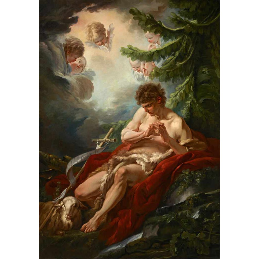 São João Batista com Anjos - François Boucher - Tela Canvas Para Quadro