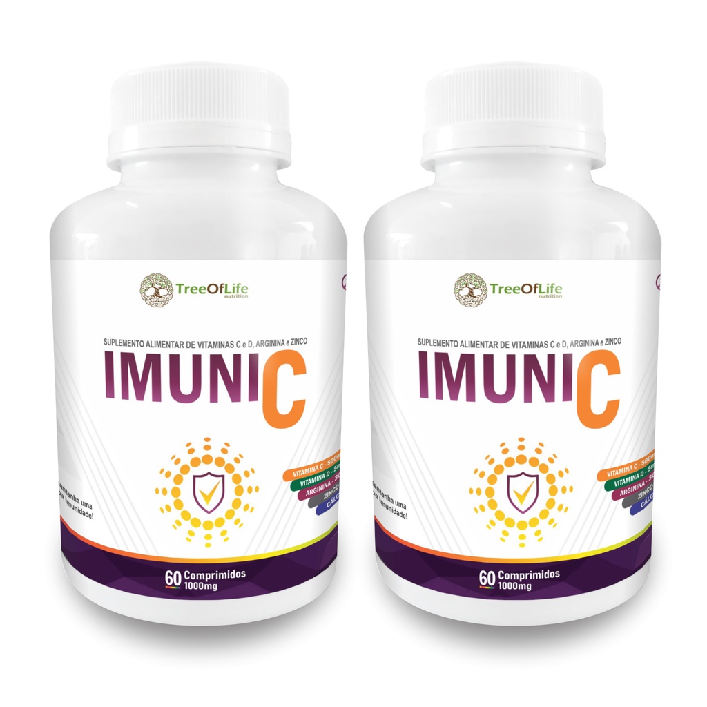 2x Super Vit C Imuni 5+ (Arginina Vitamina C Vitamina D Zinco e Cálcio) 120 Comprimidos 1000mg