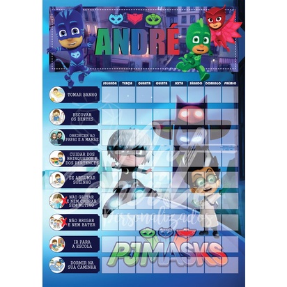 QUADRO DE INCENTIVO E TAREFAS HERÓIS DE PIJAMA PJ MASKS