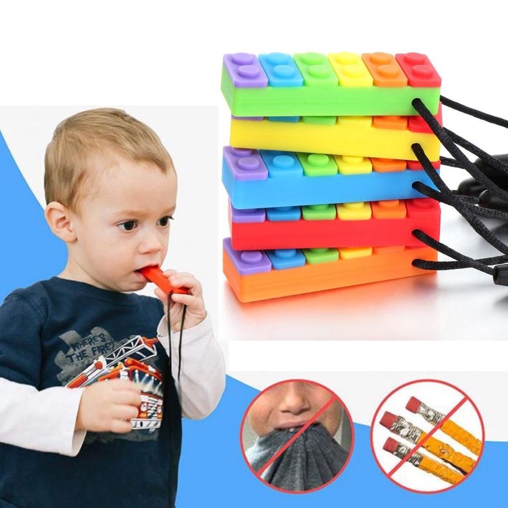 Colar Mordedor Sensorial - Autismo, TDAH, Ansiedade, Estresse - Formato Bloco Lego