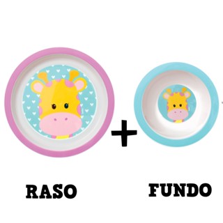Kit Prato Raso + Fundo Infantil Girafa Redondo com Desenhos Para Refeição de Crianças em Oferta na Shopee