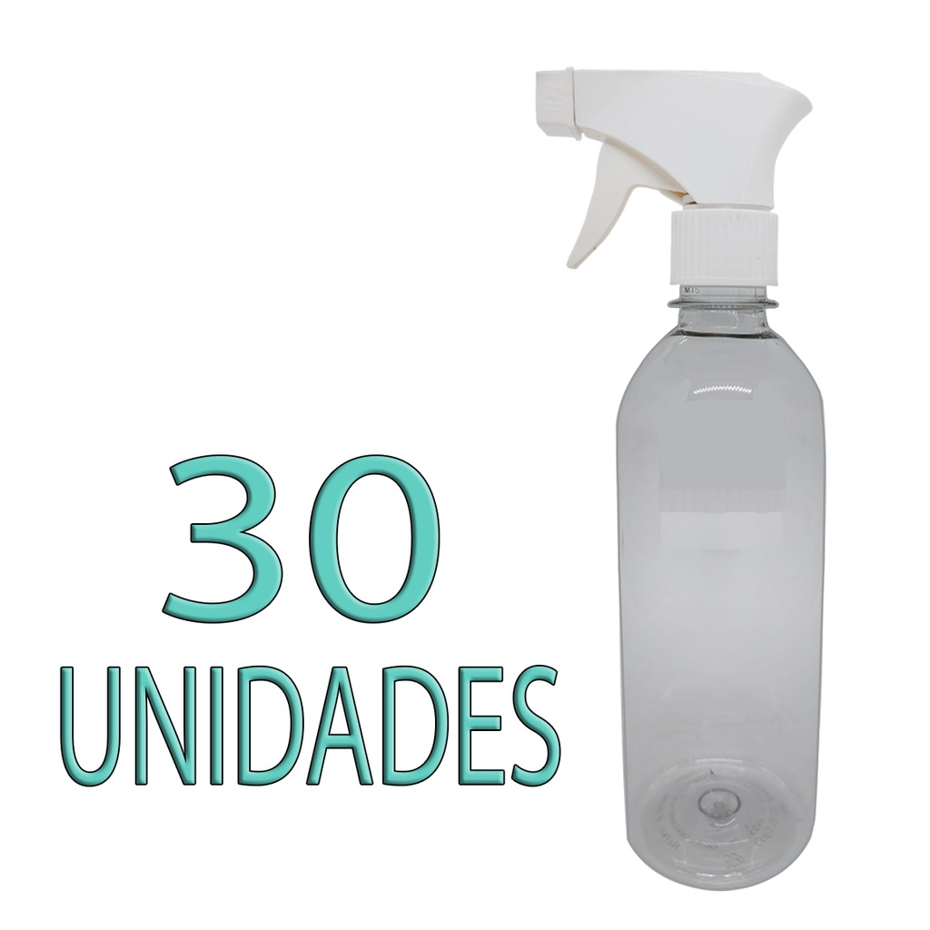 Kit De Garrafinhas 500ml + Válvula Gatilho Borrifador Branco - 30 Unidades