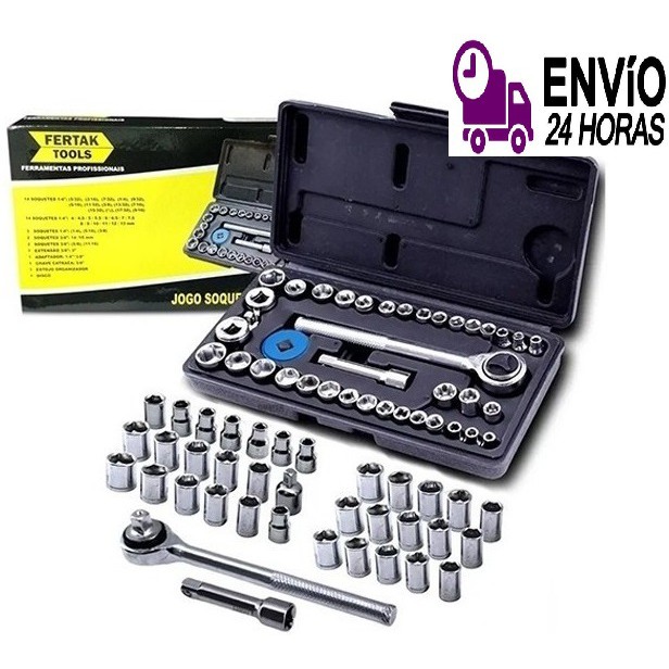 Kit Jogo De Soquetes Sextavado C/chave Catraca 40pçs Fertak