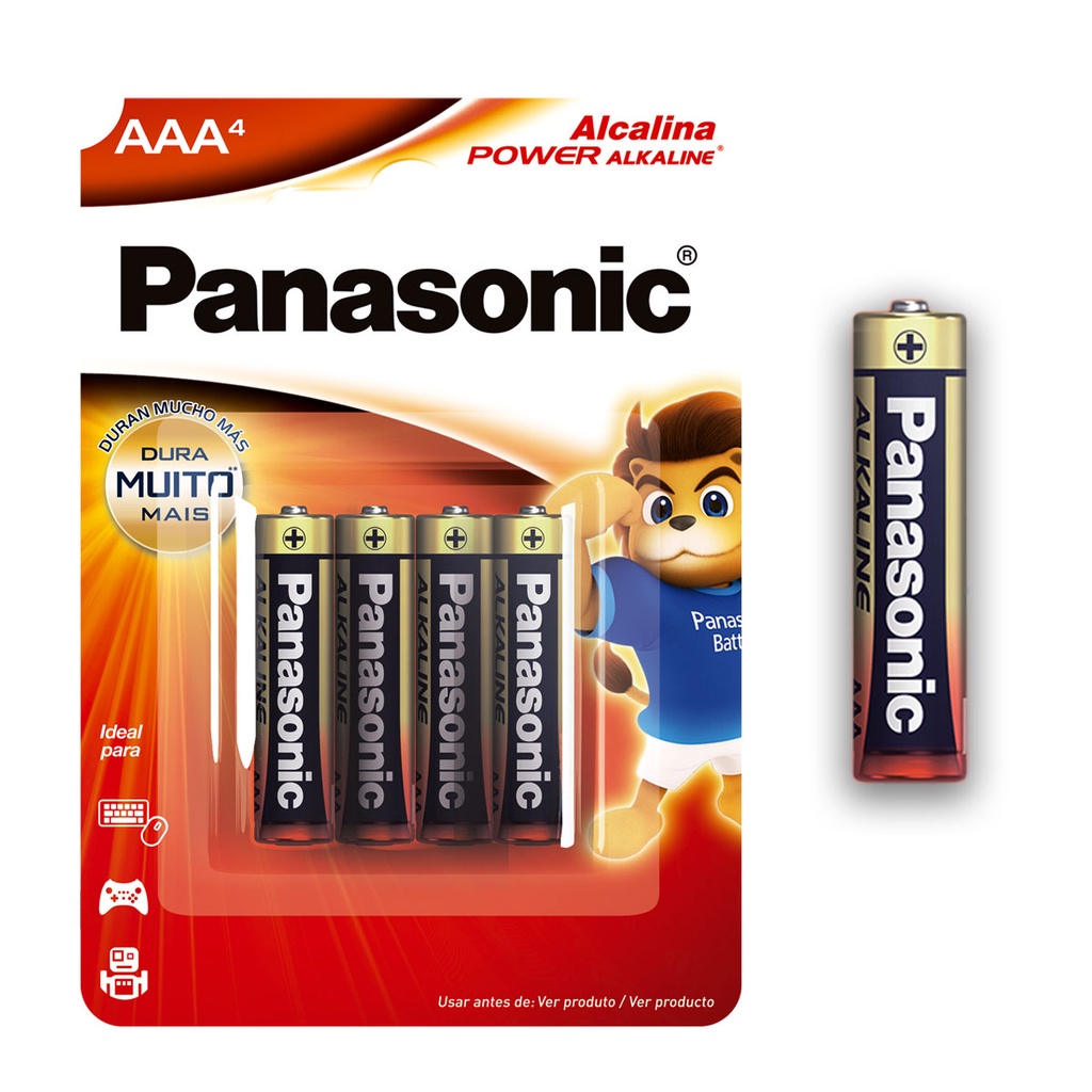 Pilha Alcalina AAA Panasonic Bateria 3A Palito 4 Unidades
