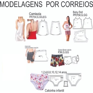 KIT 5 MODELOS, MOLDES de ROUPA MODELAGEM Impresso Em Tamanho Real papel ...