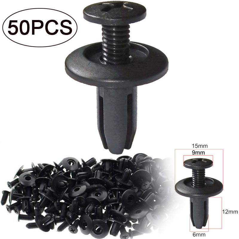 50pcs Car Clip Rivet 6mm Hole Plastic Rivets Fastener Push Clip Black