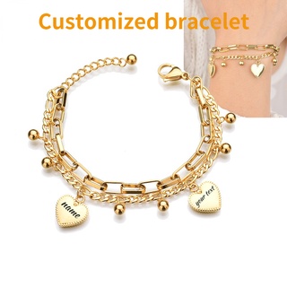 Nome Personalizado Pulseira Data Corrente De Aço Inoxidável Pingente Coração Bangle Gold Steel Cor