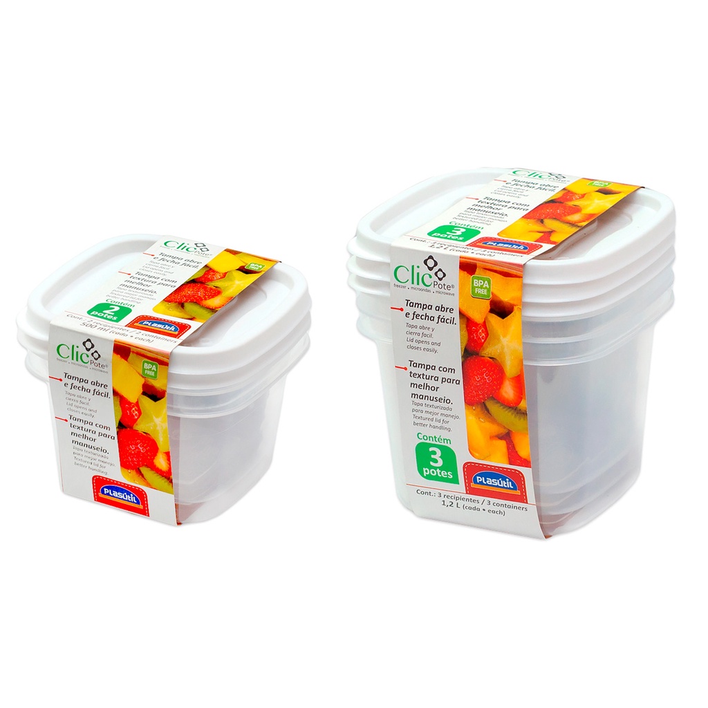 5 potes mantimentos alimentos 500ml 1200ml plástico com tampa Vasilha marmita tapoer tapuer tapware tapawer tupperware Branco plasútil