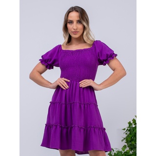 Vestido Curta De Chiffon Francês Cintura Elástica Com Manga Curta Para Verão YAW A-2-6