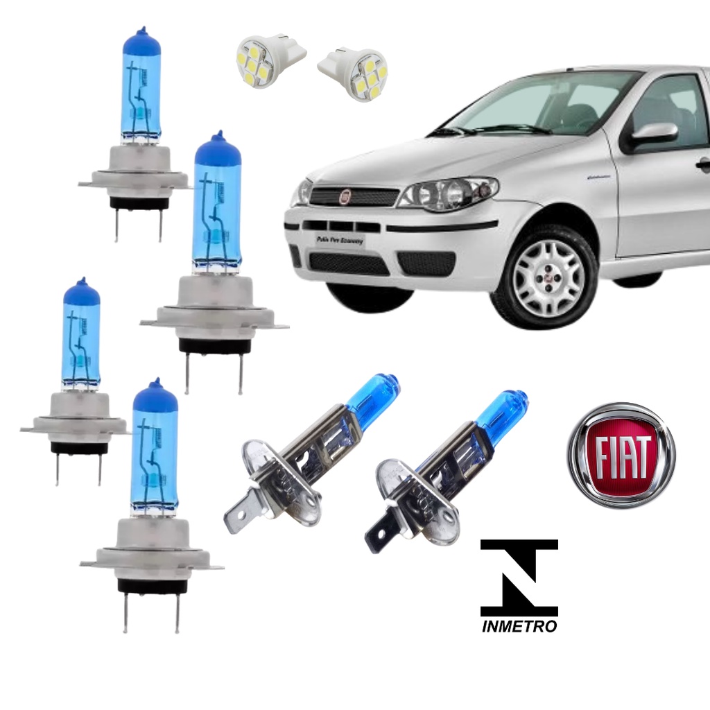Kit Lâmpadas Farol Super Brancas Palio Siena G3 H7 H7 H1 Faról E Milha