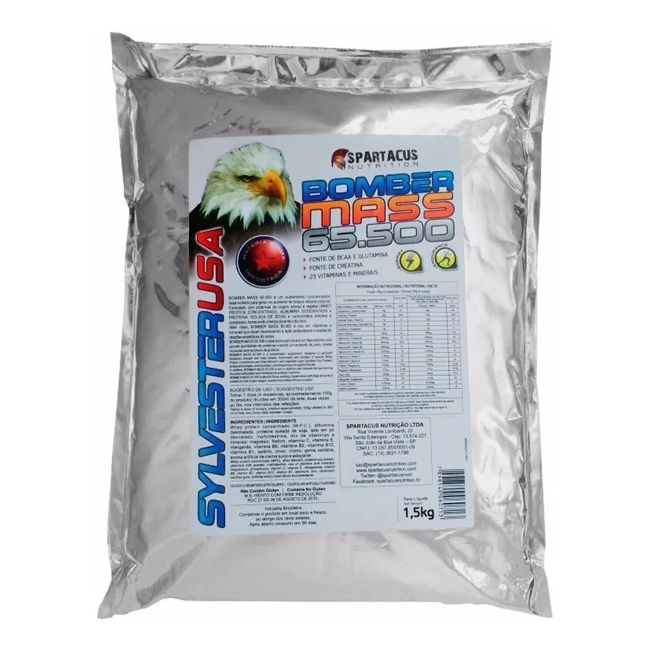 Hipercalórico (Massa) Bomber Mass 65.500 - 1,5 Kg - Spartacus Nutrition