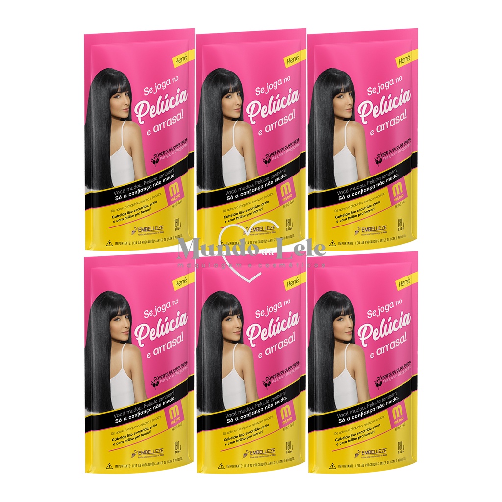 Kit Alisante Henê Gel Pelúcia Médio Pouch 180g Embelleze - 6 Unidades