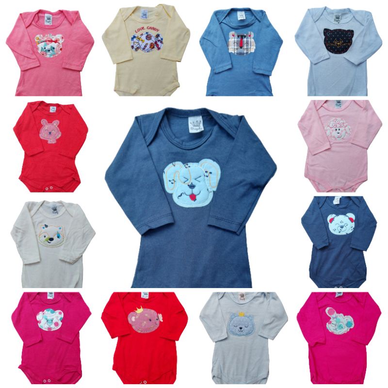 Body Infantil Bordado Manga Longa 100% algodão Suedine Diversos Modelos Tamanho P M G para Menino,Menina  Envio Imediato !