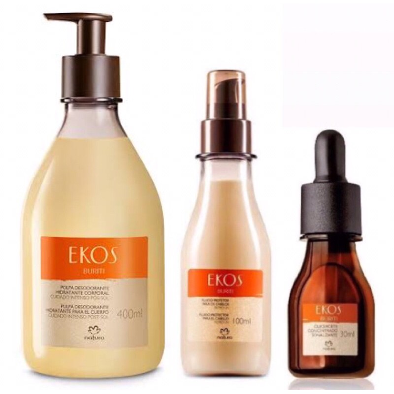 Kit Natura Ekos Buriti Polpa Creme Hidratante Corporal 400ml + Fluido  Protetor para Cabelos Filtro UV + Óleo Tonalizante Bronzeador Corporal  Original Lacrado | Shopee Brasil