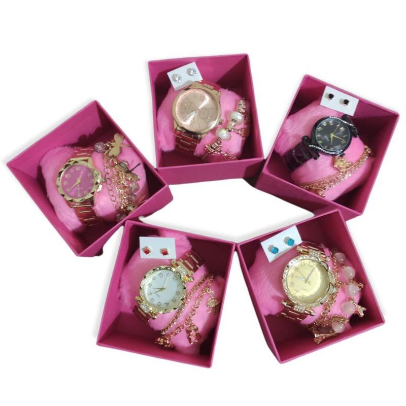Kit Com 10 Relógios Femininos Barato+Pulseiras+Caixa Atacado