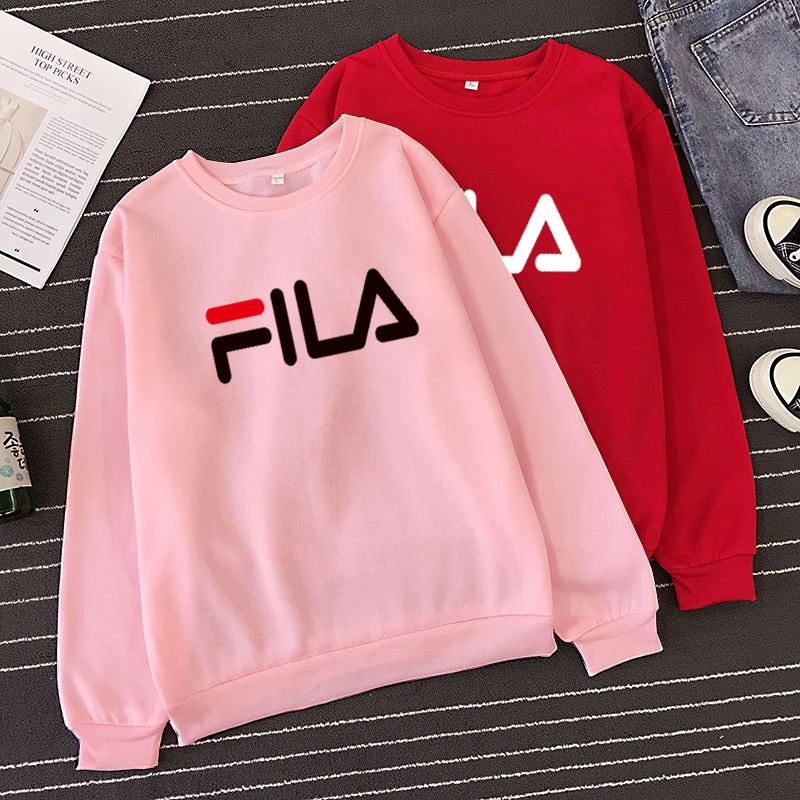 Casaco de Moletom FILA de Manga Longa Fino com Gola Redonda Feminino Esportivo/Fashion | Shopee Brasil