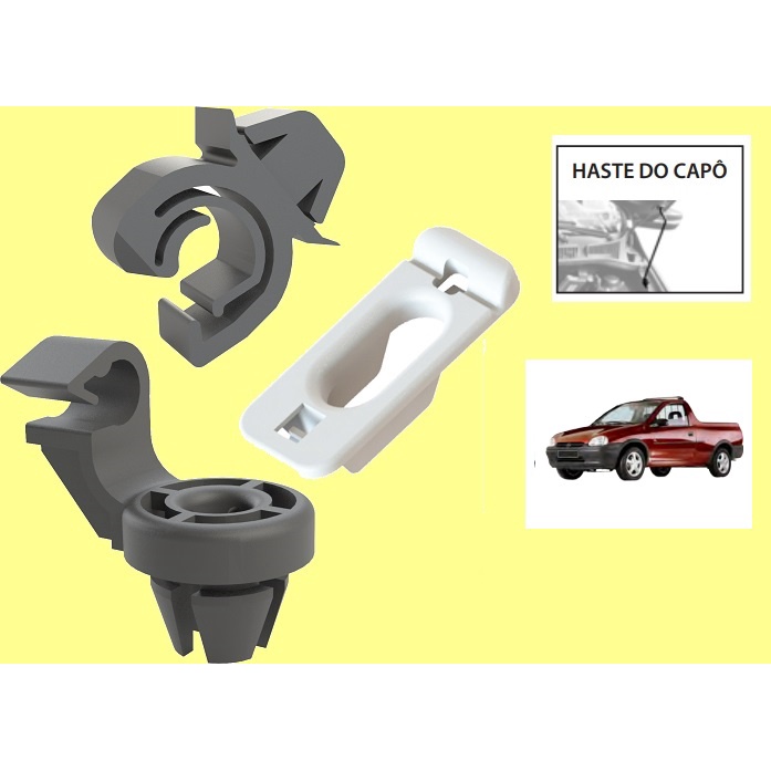 Kit Travas Presilhas de Sustentação da Vareta do Capô Corsa Pick up 1995  até 2003