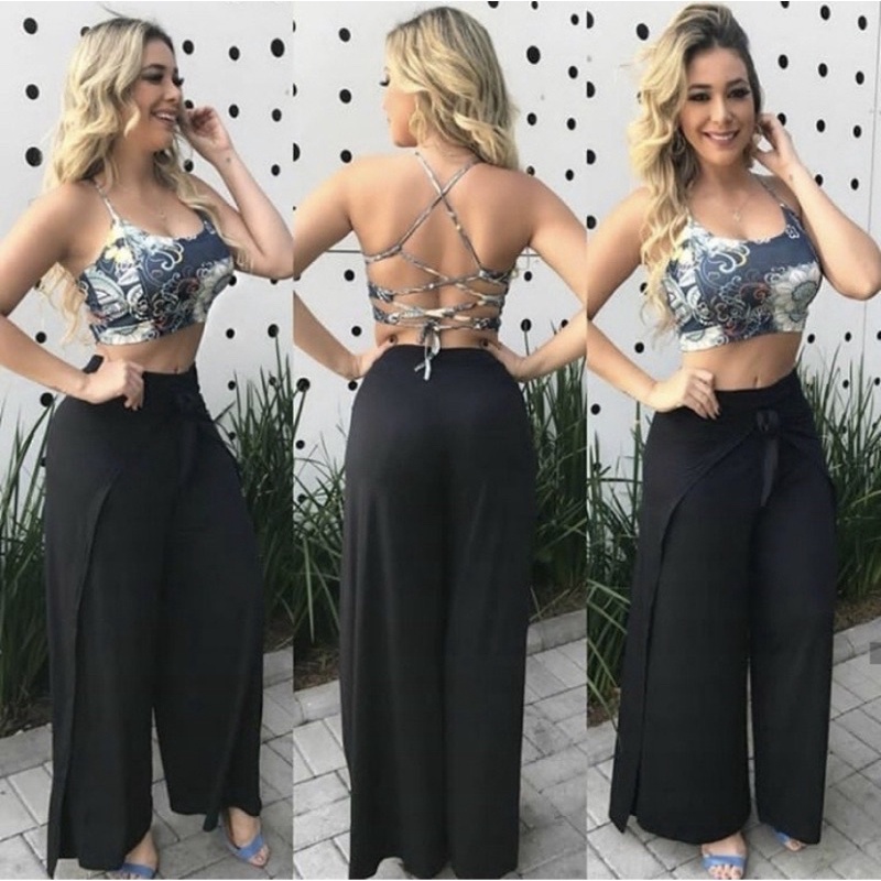 Calça Pantalona Envelope Feminina viscolinho Fendas Laterais Cós Alta em Oferta na Shopee