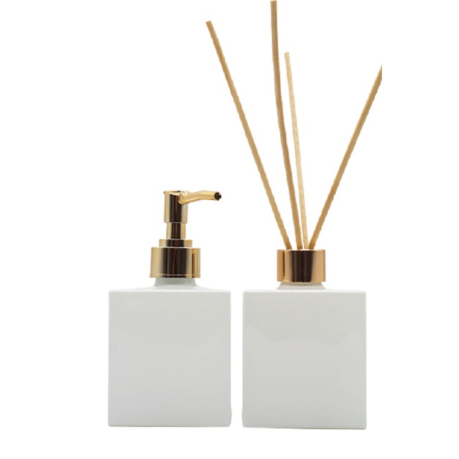Kit Frascos de Vidro Para Lavabo Banheiro Decoração Super Luxo Branco 250ml + Varetas