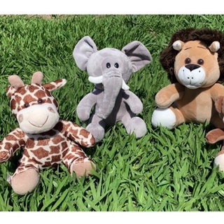Kit Safari 3 Bichos De Pelucia Para Nicho 1 Leão, 1 Elefante E 1 Girafa Decoração De Quarto Infantil