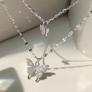 Colar Duas Camadas Tumblr Borboleta Feminino Choker Luxo Duplo Prata Retrô Vintage Blogueira eu te amo