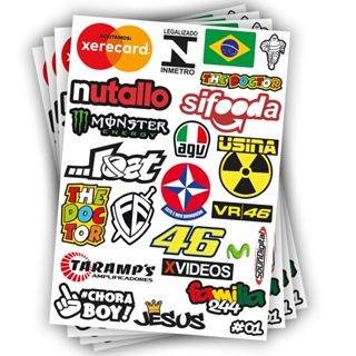 Adesivos Moto Cartela 24 pçs - Adesivos para Moto Carro Sticker Notebook Celular - Diversos Modelos em Oferta na Shopee