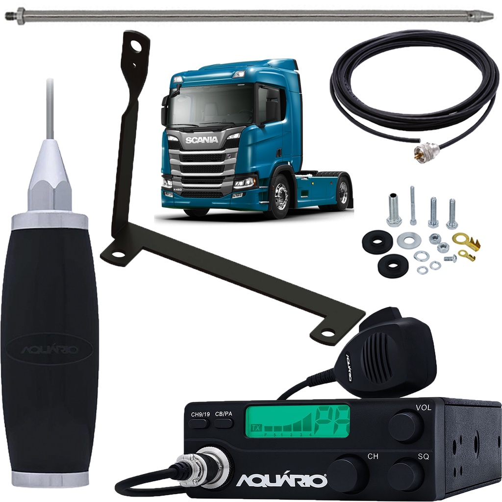 Rádio Móvel Px 40 Canais Antena Inox 2,70 Metros Alongador 60cm Suporte Traseiro Motorista Scania Streamline Cabo 5,5 Metros Kit Parafusos Anti-Furto