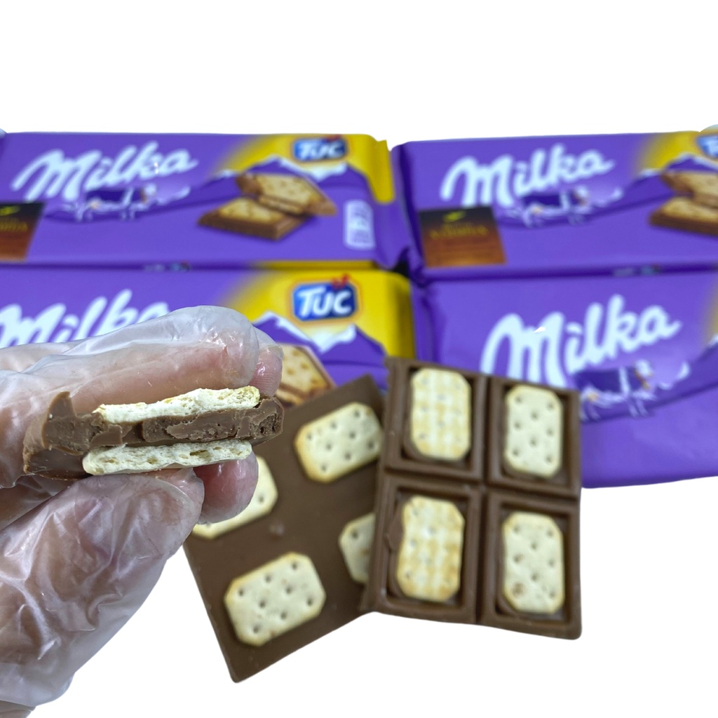 Chocolate Milka TUC - Chocolate Ao Leite com mini TUC inteiras - Bolacha amanteigada de sal - Importado 87g - Embalado em caixa de isopor, veja as avaliações da loja.