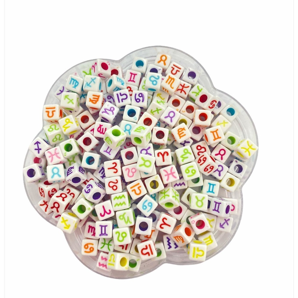 Miçanga Cubo Signo - branco multicolorido - 7x7mm - 50g