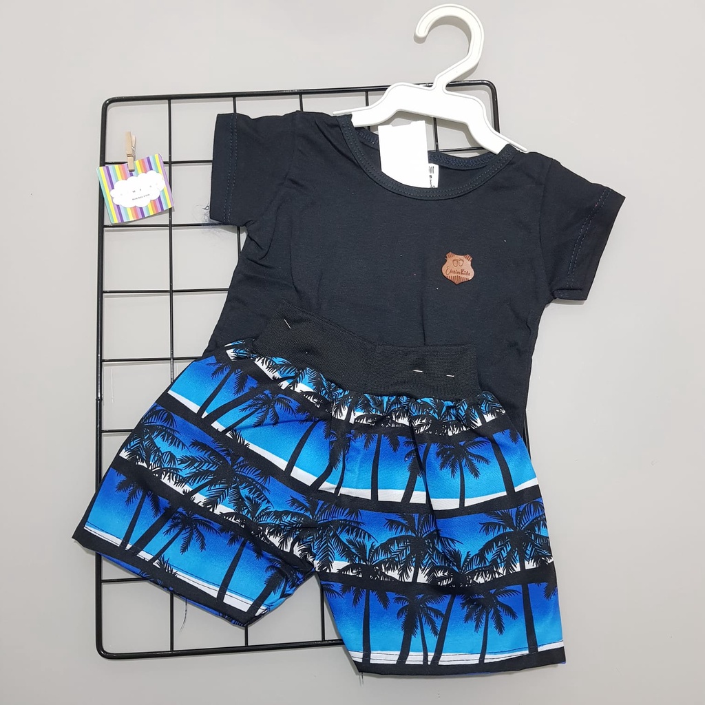 Conjunto Bebe menino Bermuda Camisa Manga Curta Coqueiro Tactel Infantil Conjunto bebê masculino Estiloso