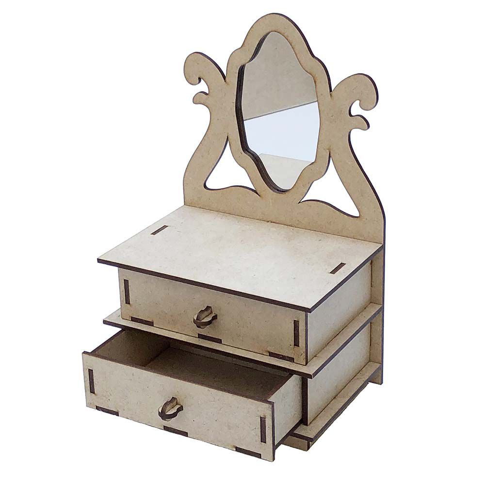 Kit 2 mini cômoda 15 cm com acrílico espelhado modelo penteadeira porta joia mdf decoração