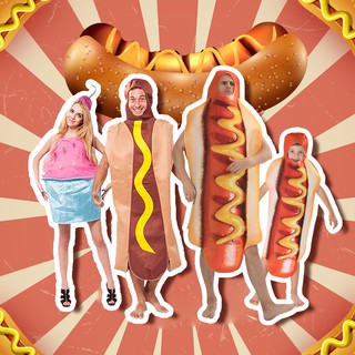 Unisex Cute Hot Dog Cake Costume Funny Food Cosplay Outfit For Halloween Christmas Family Party Fancy Dress Up One Size