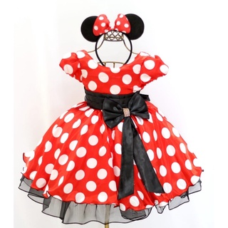 Vestido Infantil Festa Luxo Poá Minnie Vermelha Promoção