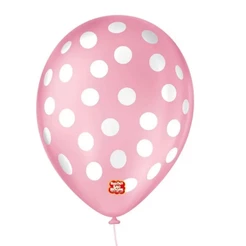 Balão Decorado Poá Bolinha - Rosa Baby e Branco 23cm - 25 Und